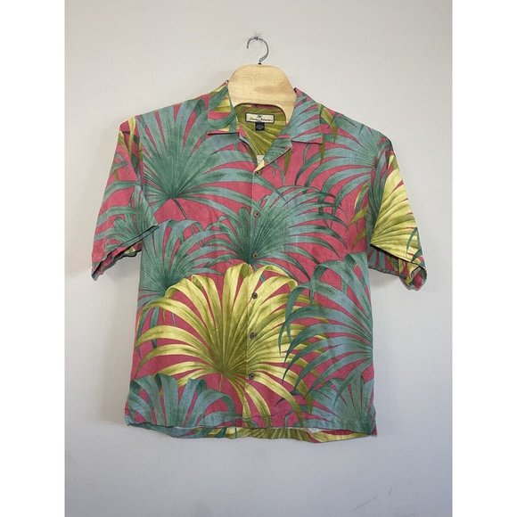 Tommy Bahama Silk Shirt Large Tropical Mens Button‎ Up Short Sleeves Collared - Picture 1 of 5